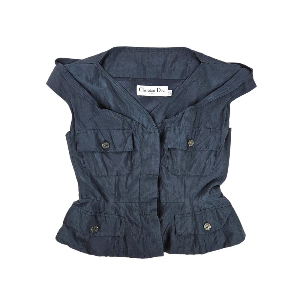 Vintage Christian Dior Top Avant Garde Utility Cargo Vest Navy - Size 8